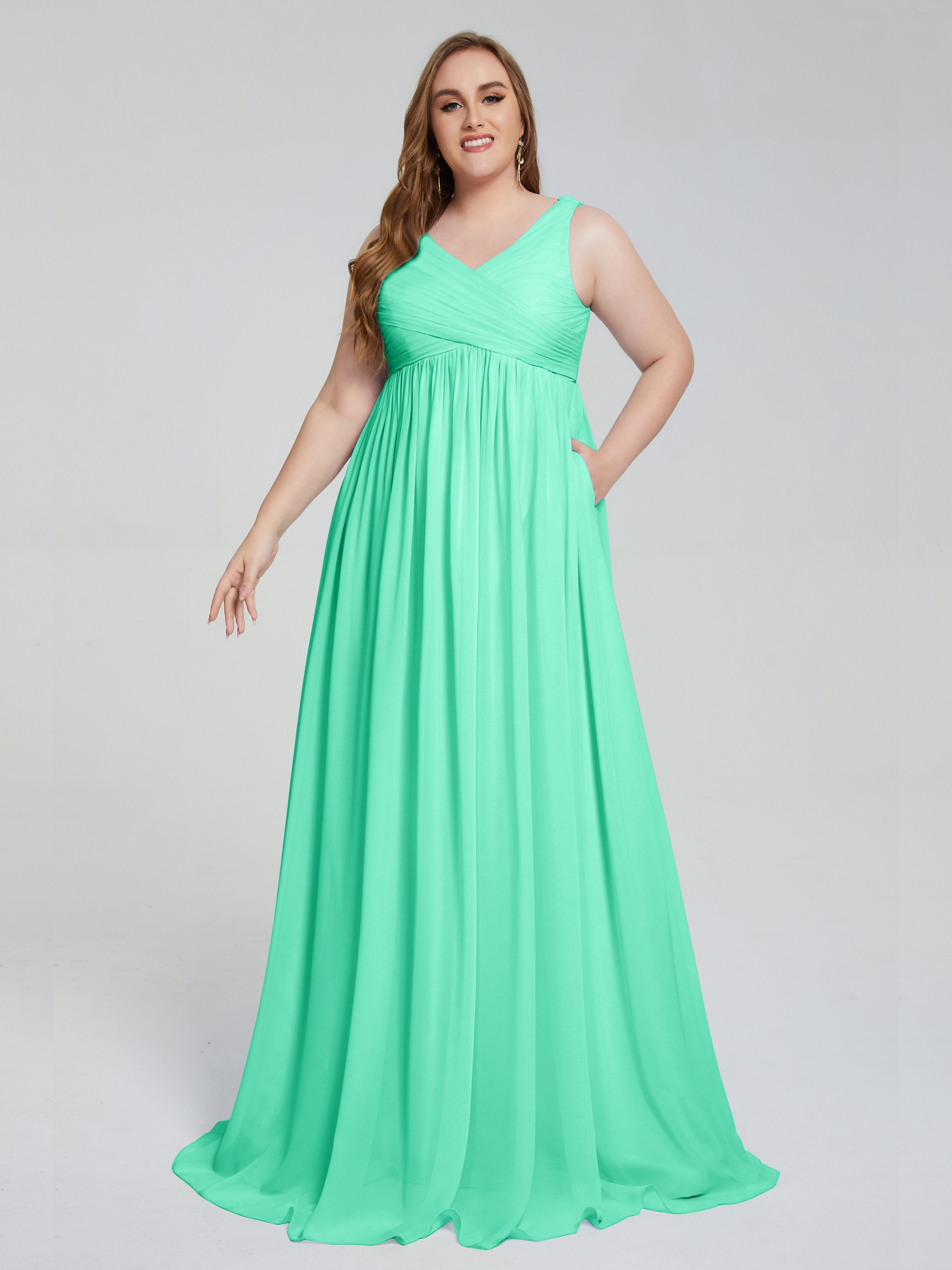 Angelina Sleeveless Plus Size Chiffon Long Bridesmaid Dresses