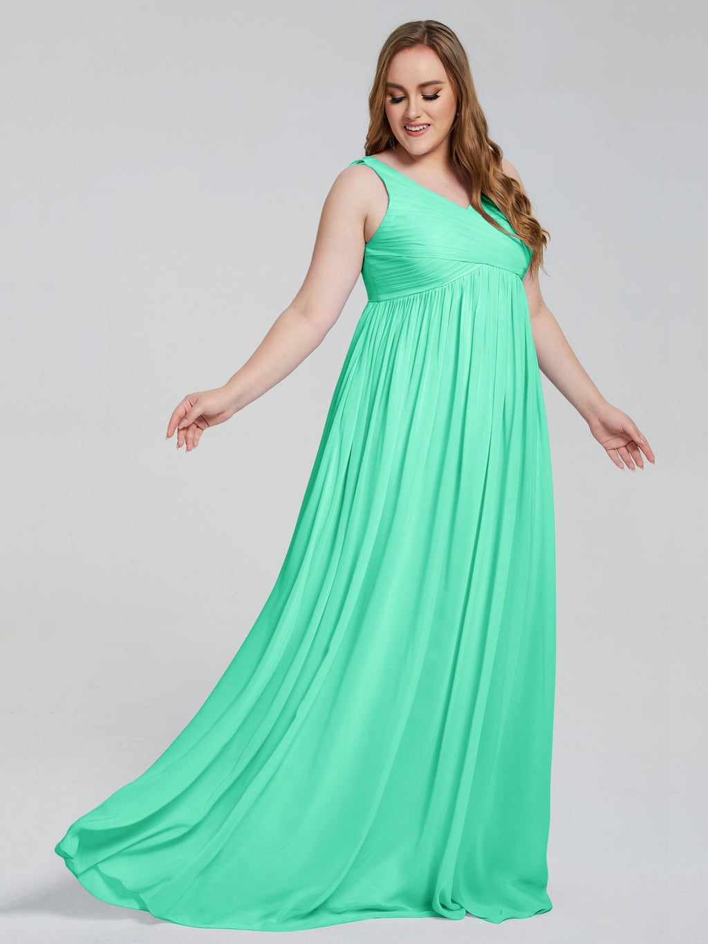 Angelina Sleeveless Plus Size Chiffon Long Bridesmaid Dresses