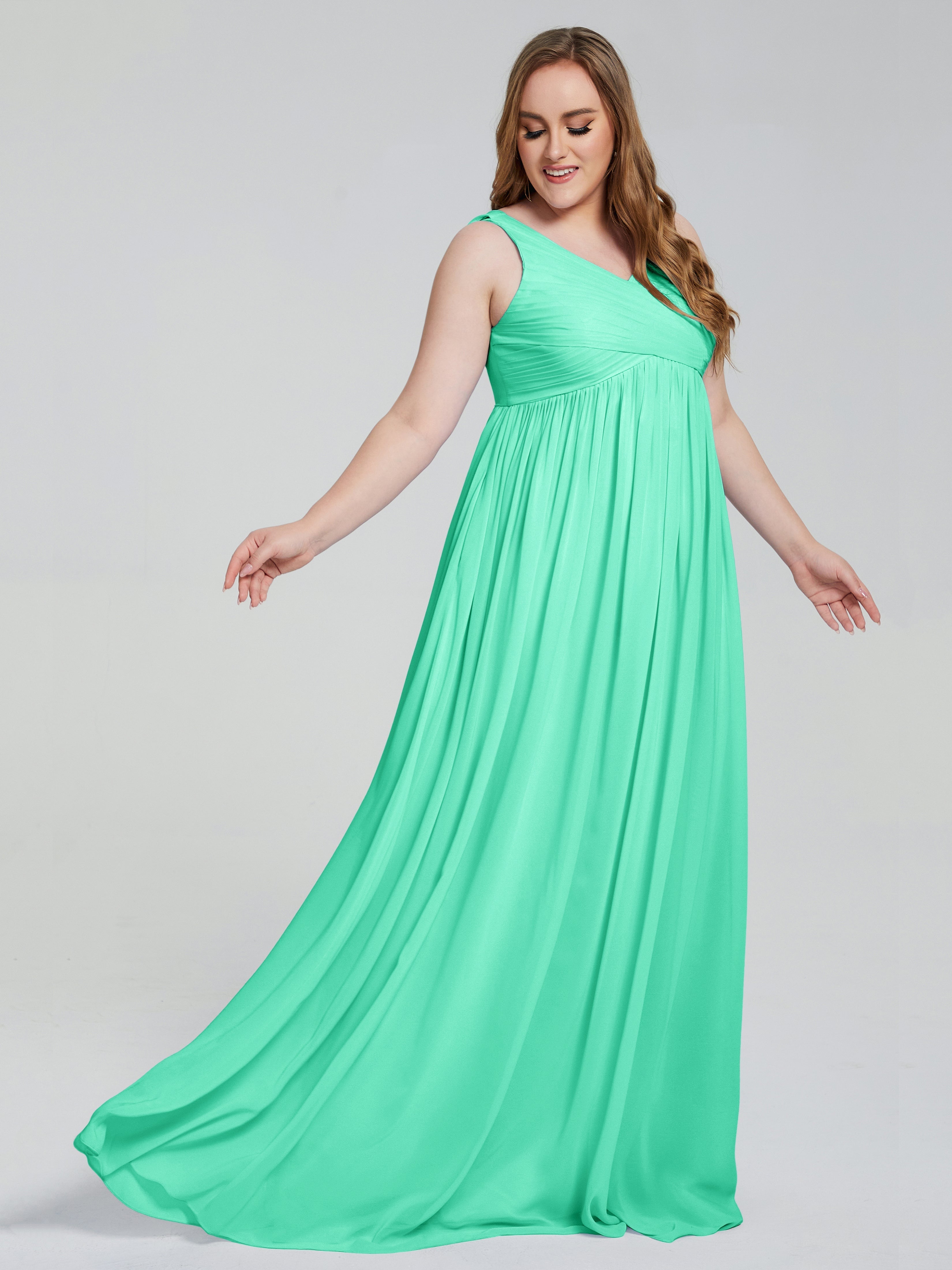Angelina Sleeveless Plus Size Chiffon Long Bridesmaid Dresses