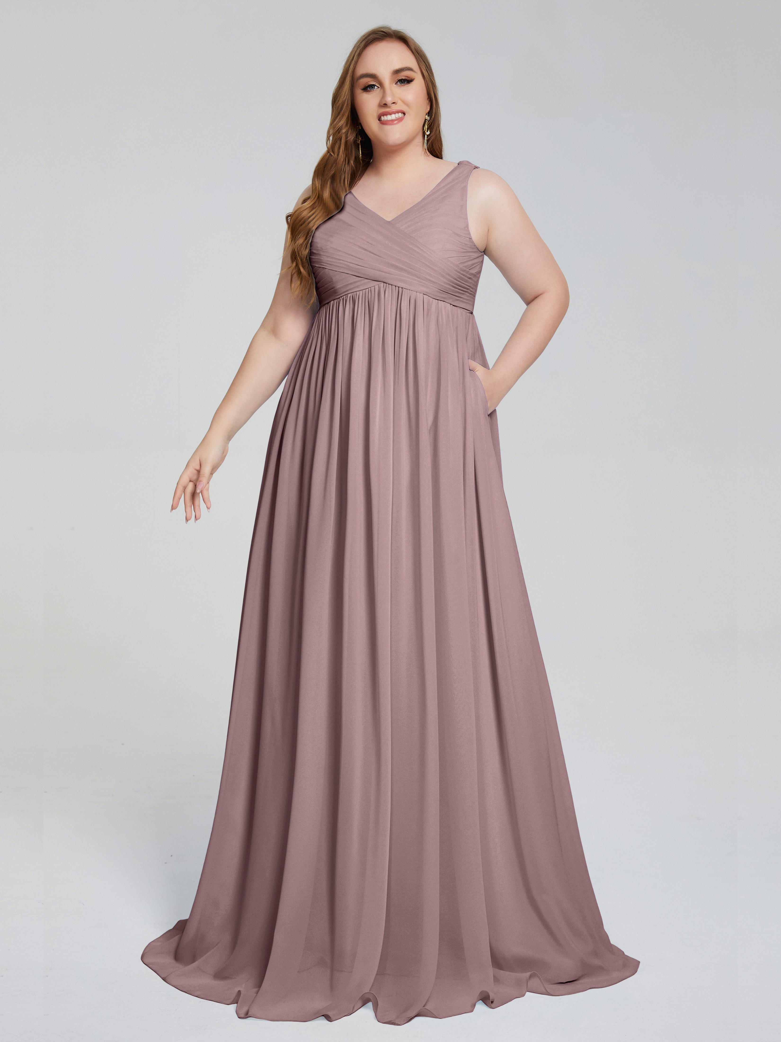 Angelina Sleeveless Plus Size Chiffon Long Bridesmaid Dresses