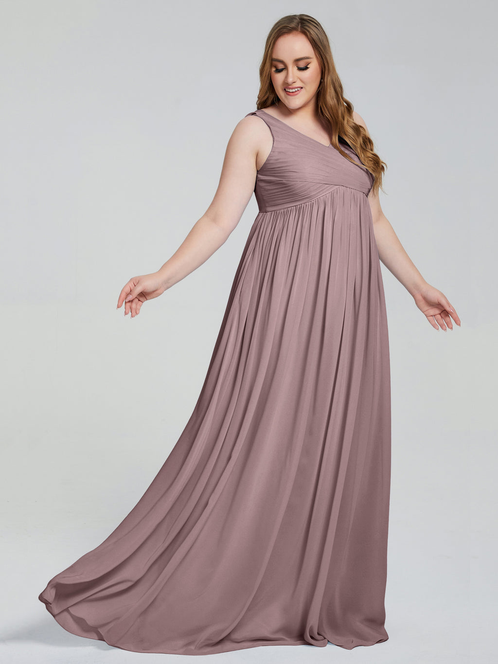 Angelina Sleeveless Plus Size Chiffon Long Bridesmaid Dresses