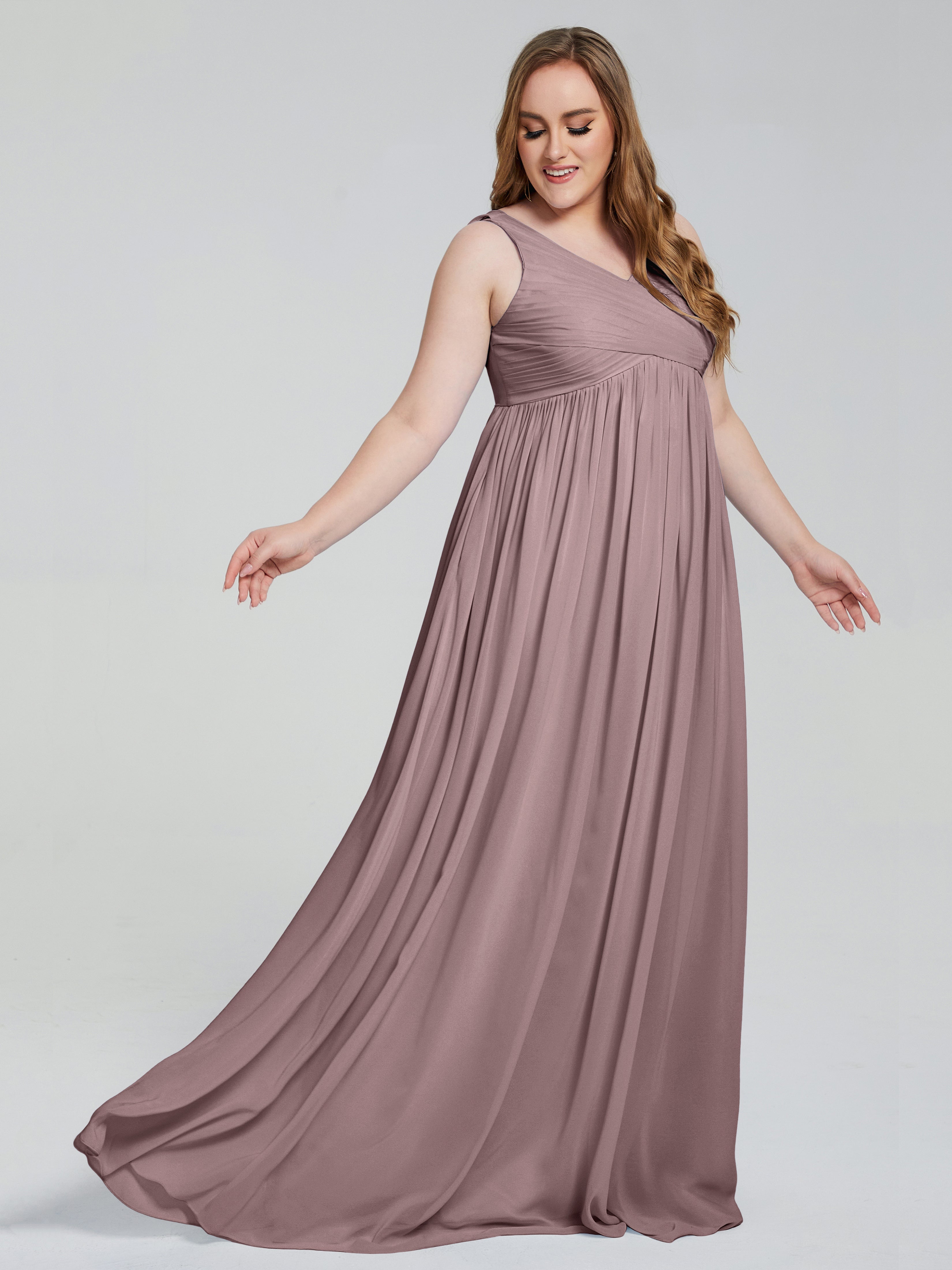 Angelina Sleeveless Plus Size Chiffon Long Bridesmaid Dresses