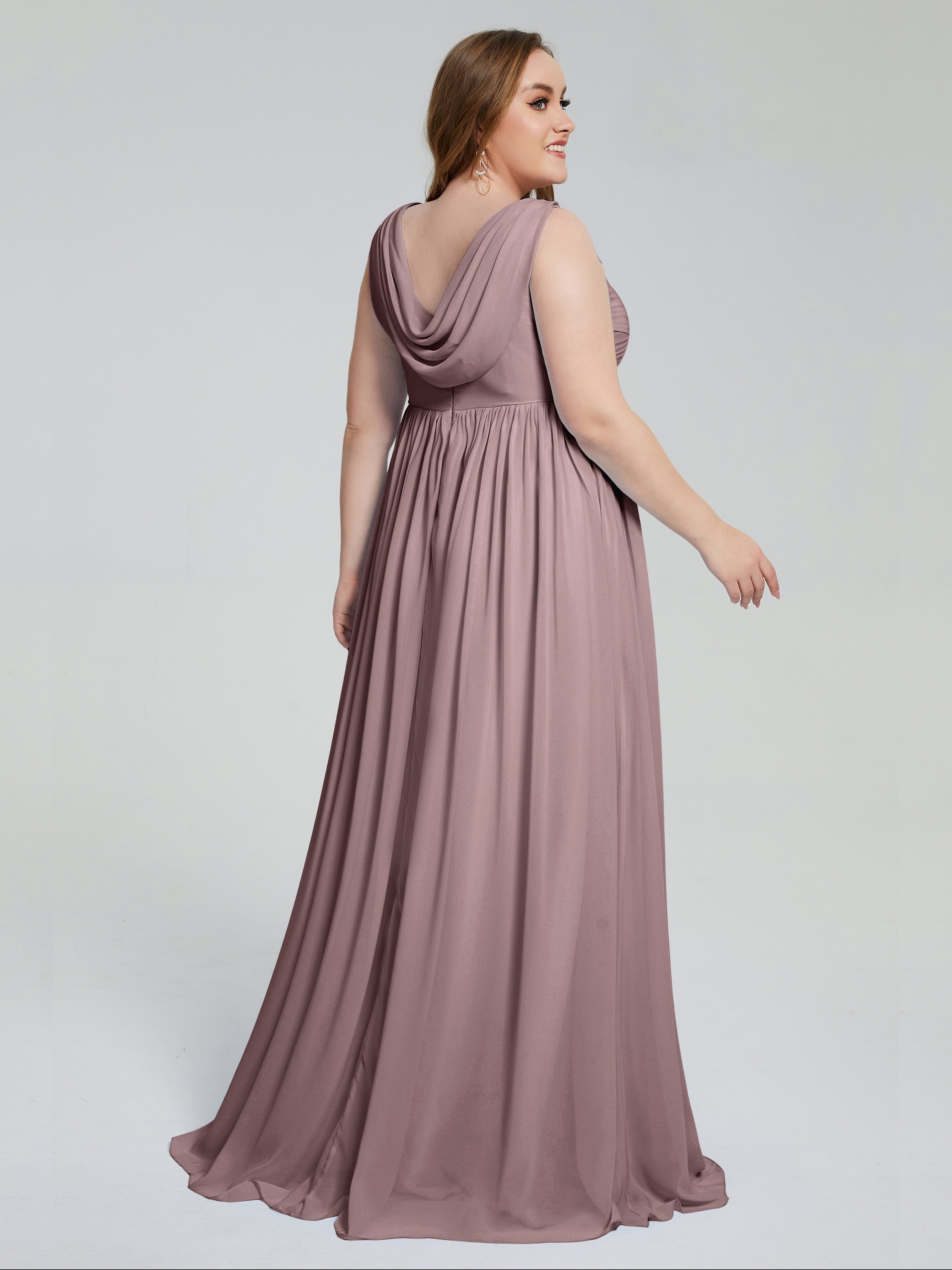 Angelina Sleeveless Plus Size Chiffon Long Bridesmaid Dresses