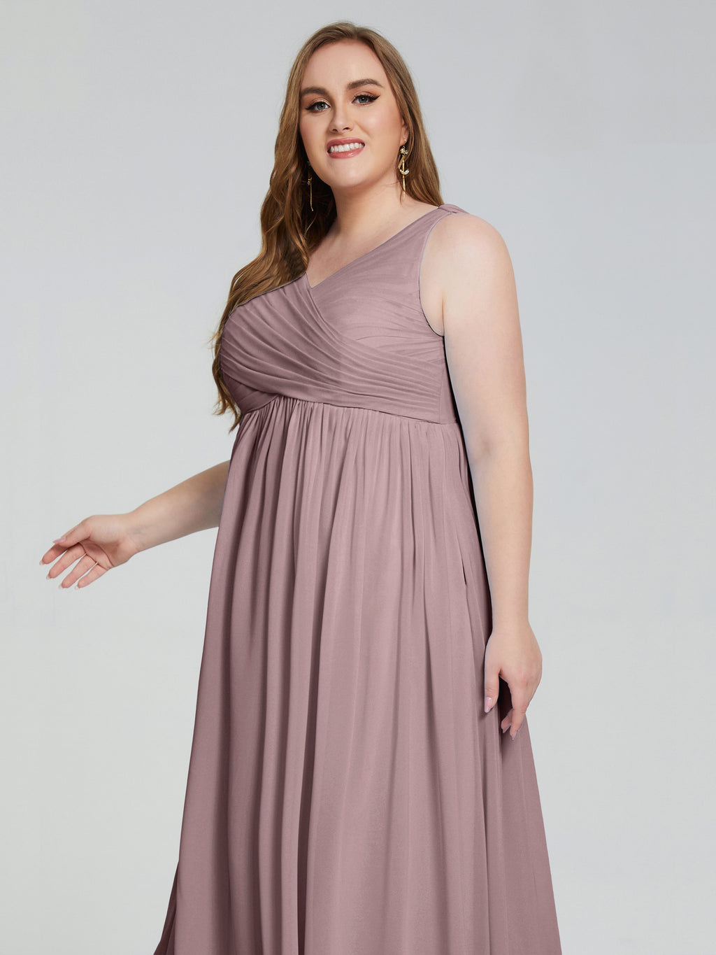 Angelina Sleeveless Plus Size Chiffon Long Bridesmaid Dresses