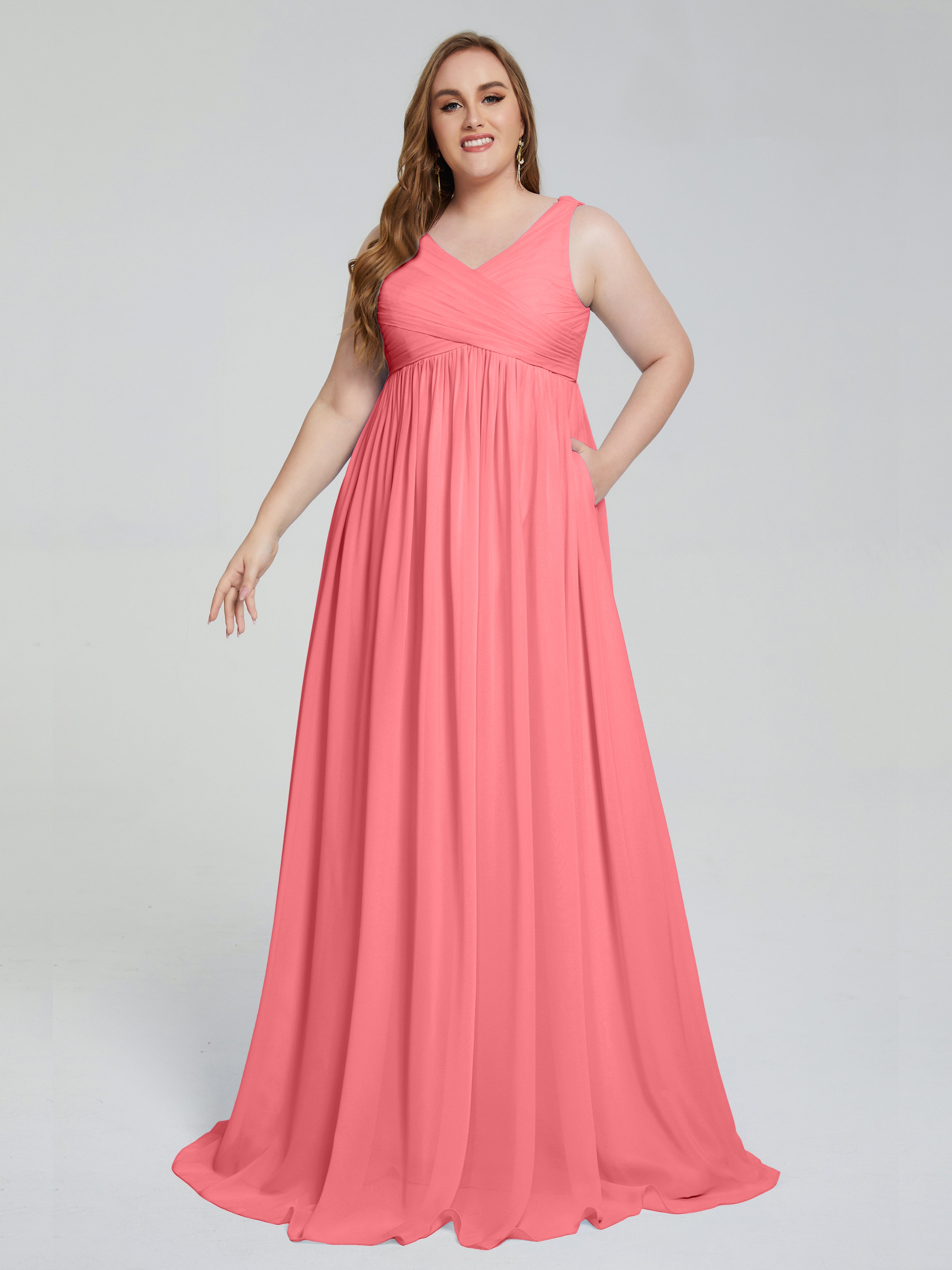 Angelina Sleeveless Plus Size Chiffon Long Bridesmaid Dresses