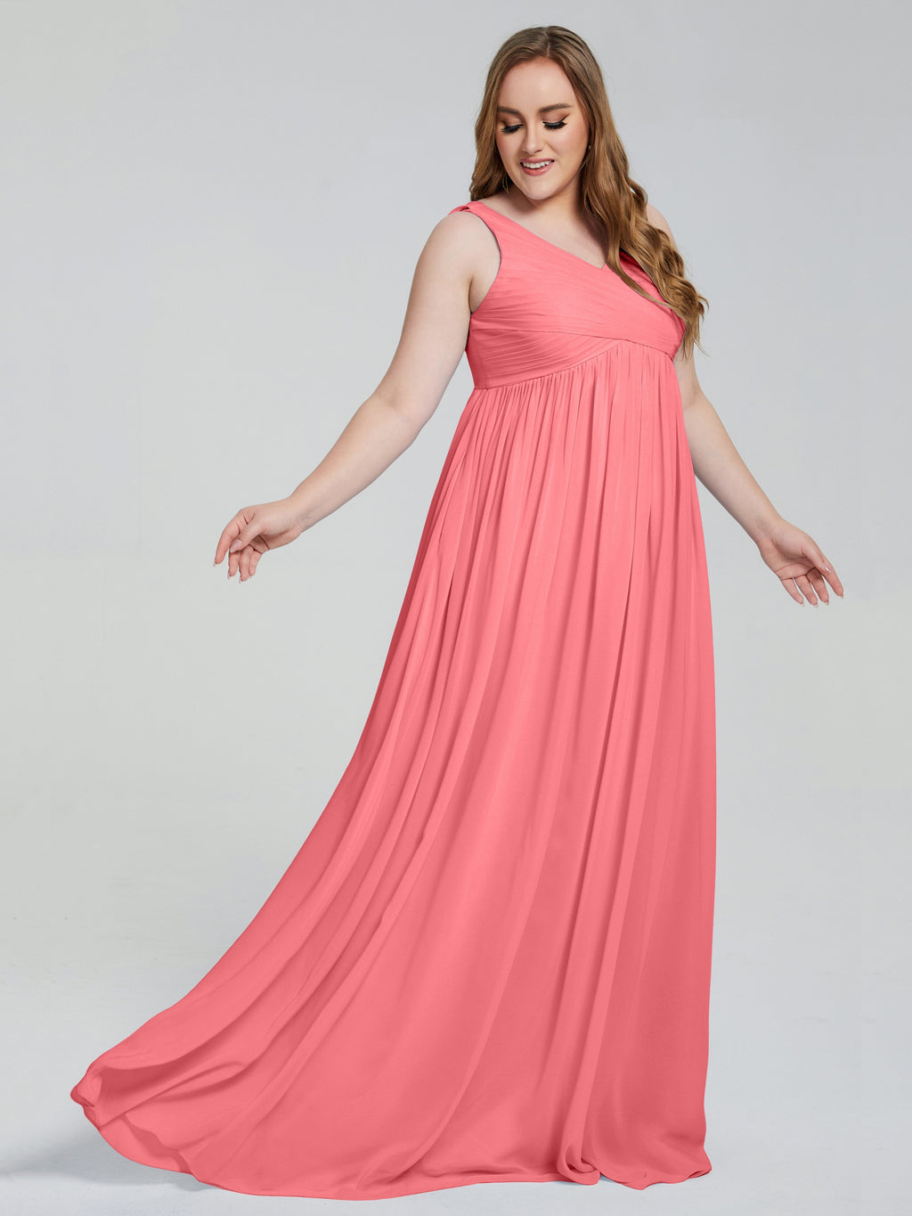 Angelina Sleeveless Plus Size Chiffon Long Bridesmaid Dresses