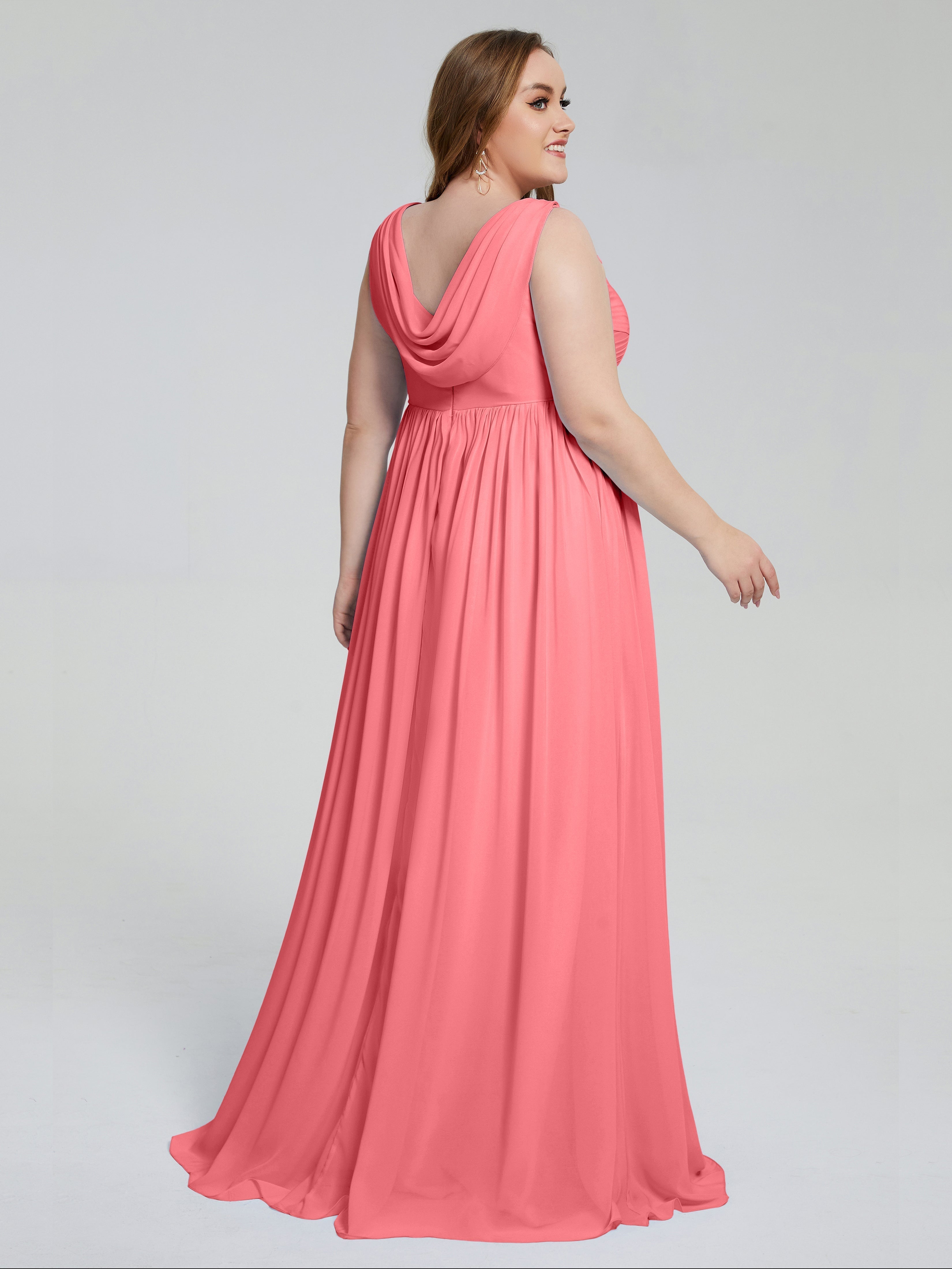 Angelina Sleeveless Plus Size Chiffon Long Bridesmaid Dresses