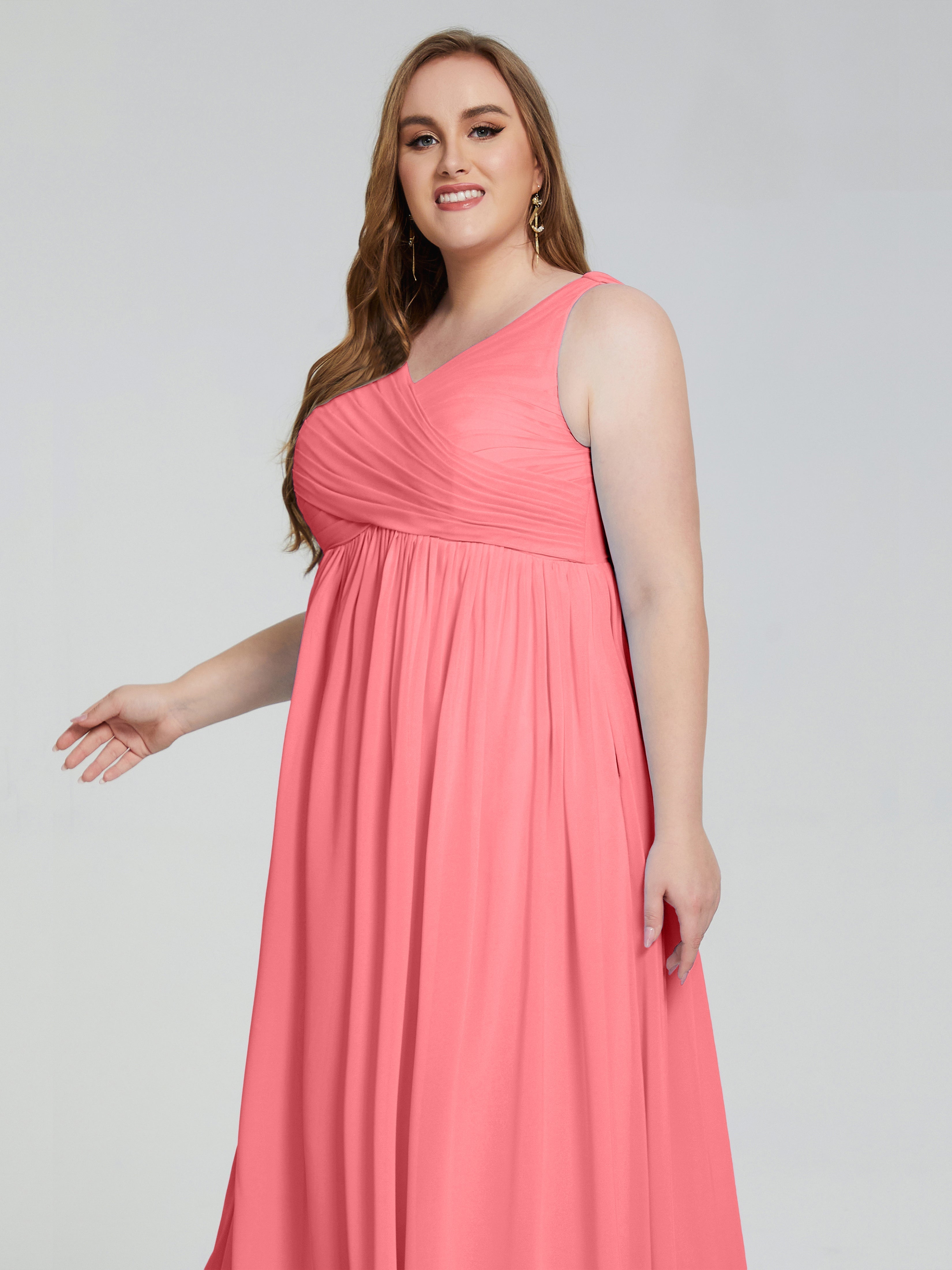 Angelina Sleeveless Plus Size Chiffon Long Bridesmaid Dresses