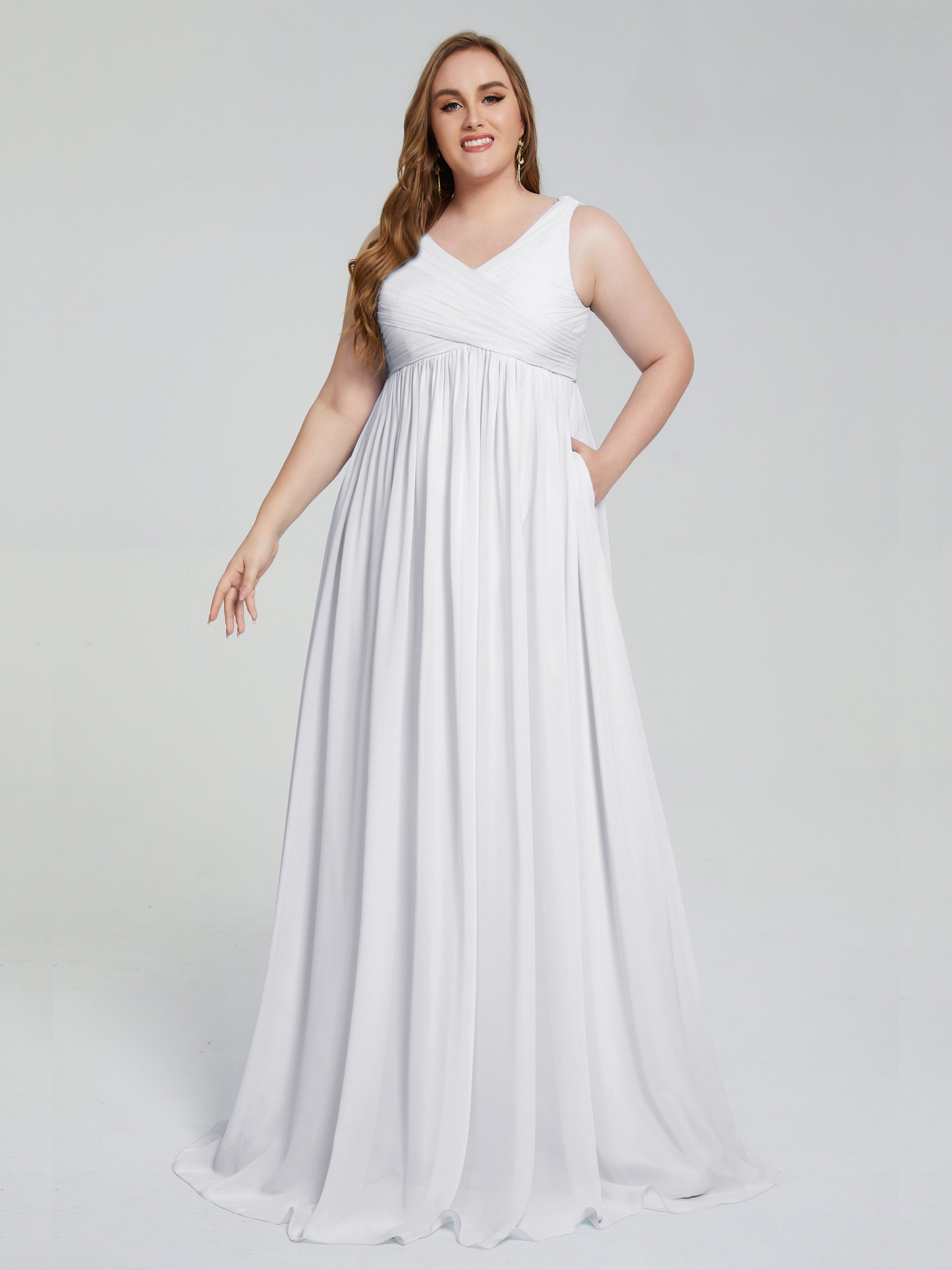 Angelina Sleeveless Plus Size Chiffon Long Bridesmaid Dresses
