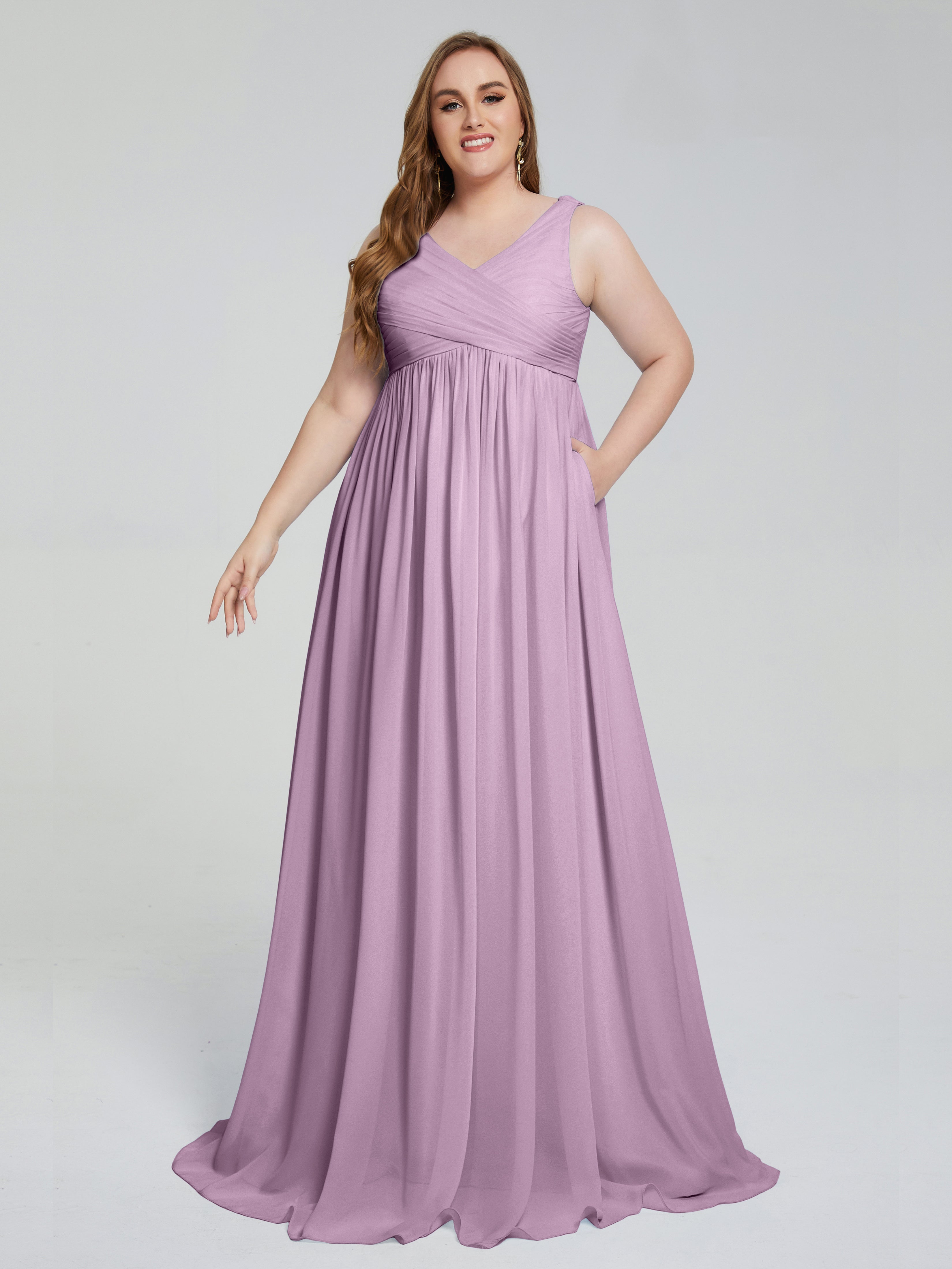 Angelina Sleeveless Plus Size Chiffon Long Bridesmaid Dresses