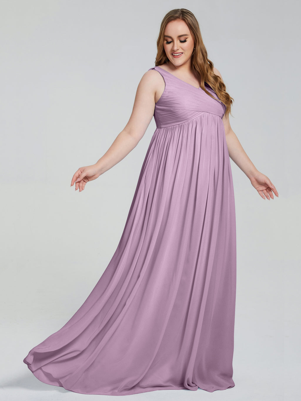 Angelina Sleeveless Plus Size Chiffon Long Bridesmaid Dresses