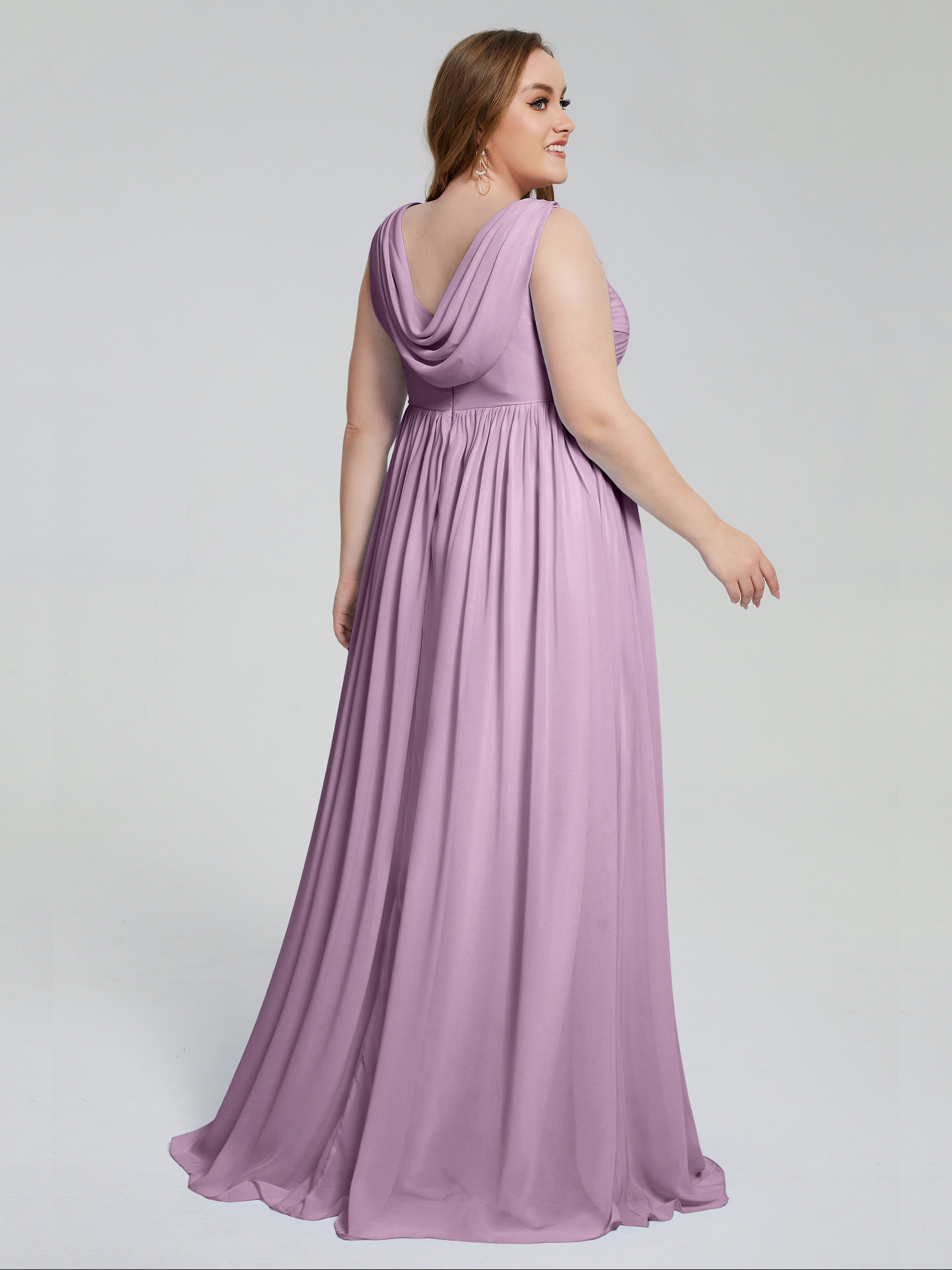 Angelina Sleeveless Plus Size Chiffon Long Bridesmaid Dresses