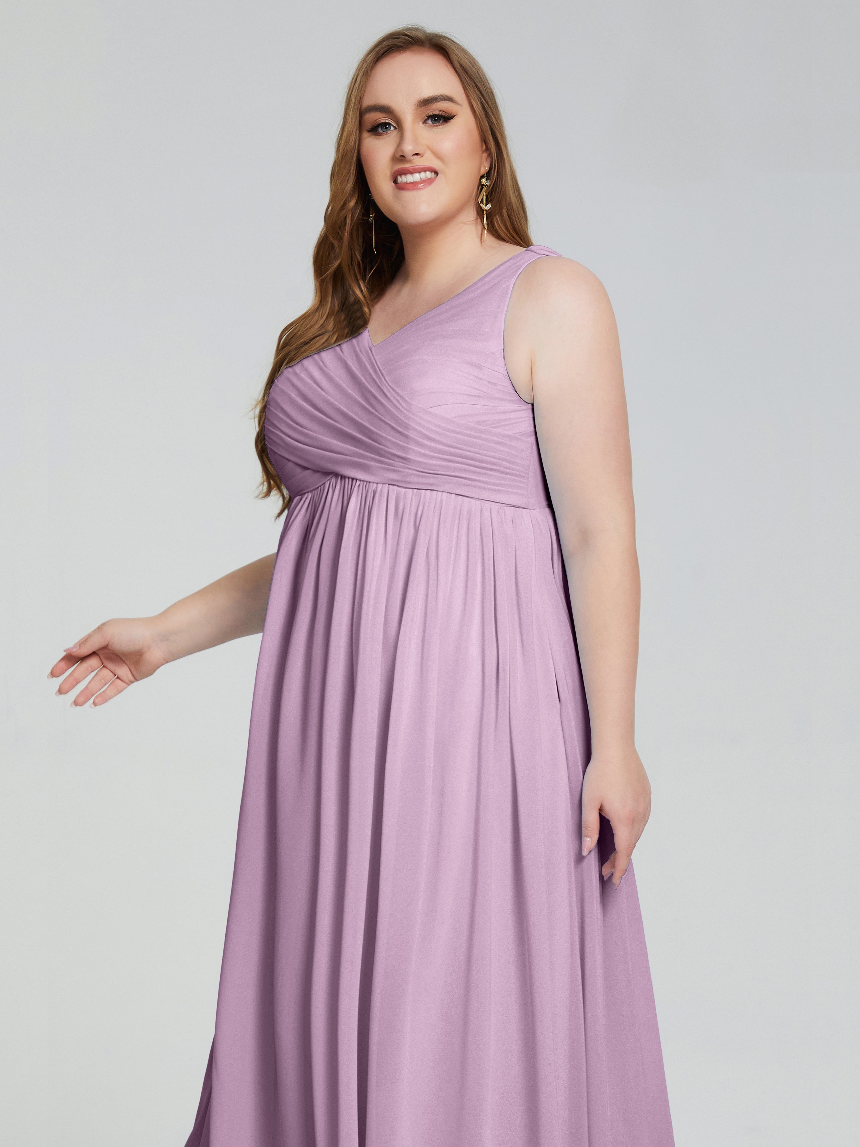 Angelina Sleeveless Plus Size Chiffon Long Bridesmaid Dresses