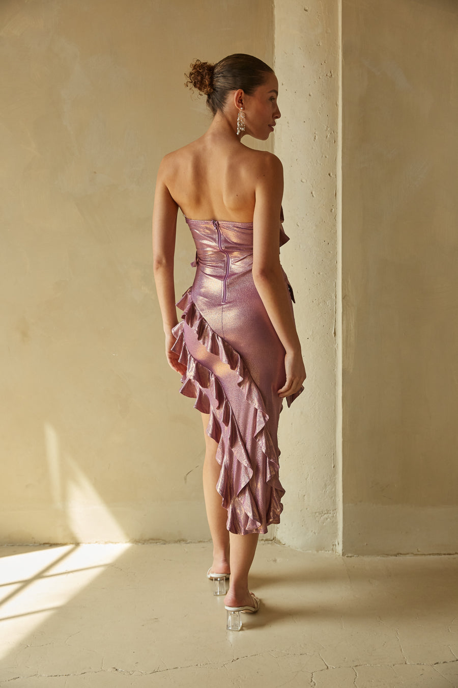 Ariel Strapless Ruffle Midi Dress