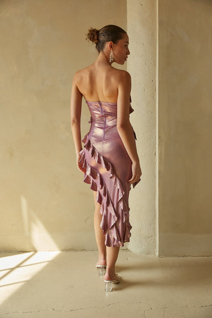 Ariel Strapless Ruffle Midi Dress