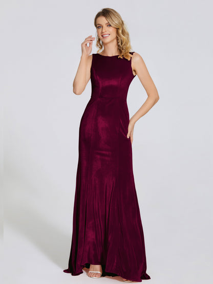 Rebecca Bateau Neck Velvet Trumpet Bridesmaid Dress
