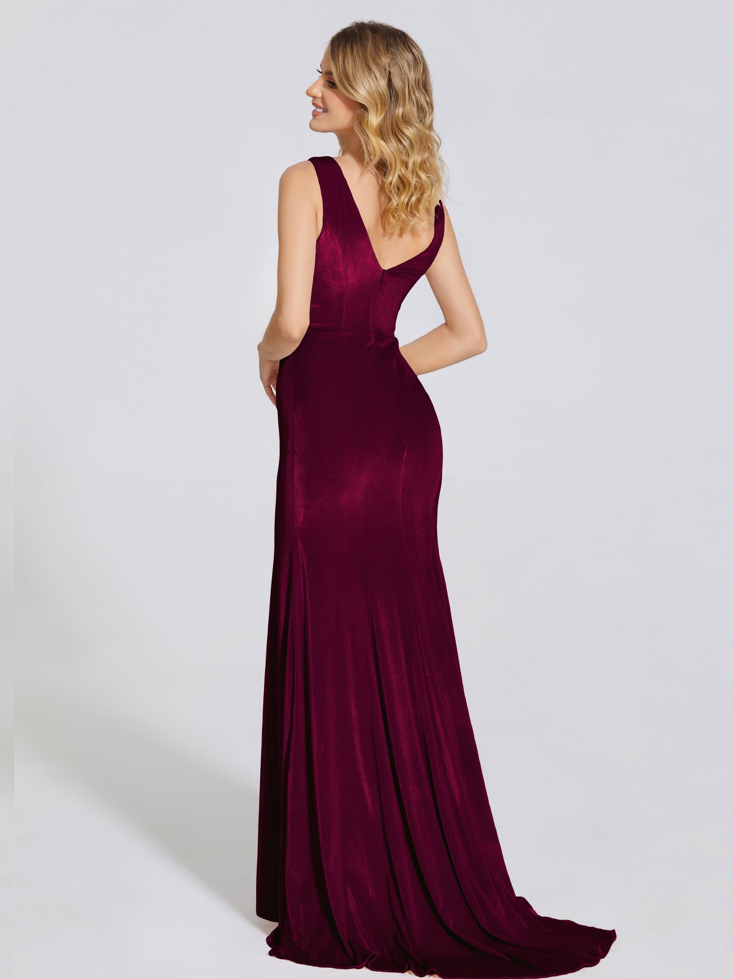 Rebecca Bateau Neck Velvet Trumpet Bridesmaid Dress