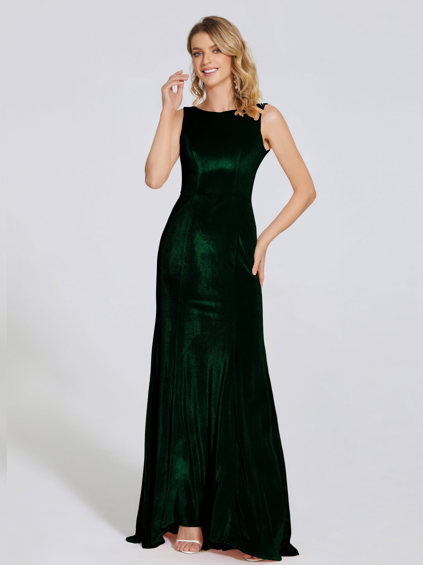 Rebecca Bateau Neck Velvet Trumpet Bridesmaid Dress