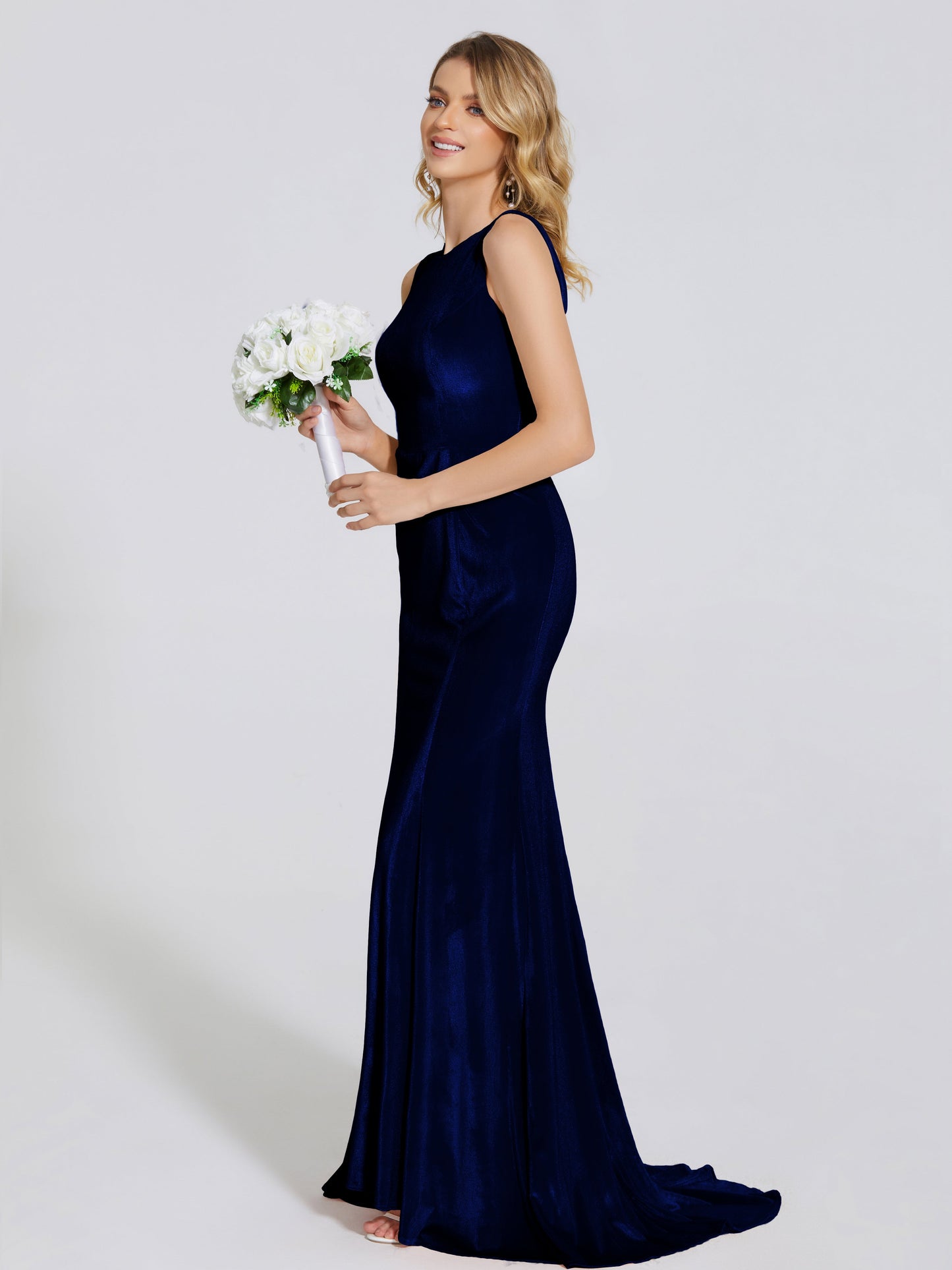 Rebecca Bateau Neck Velvet Trumpet Bridesmaid Dress