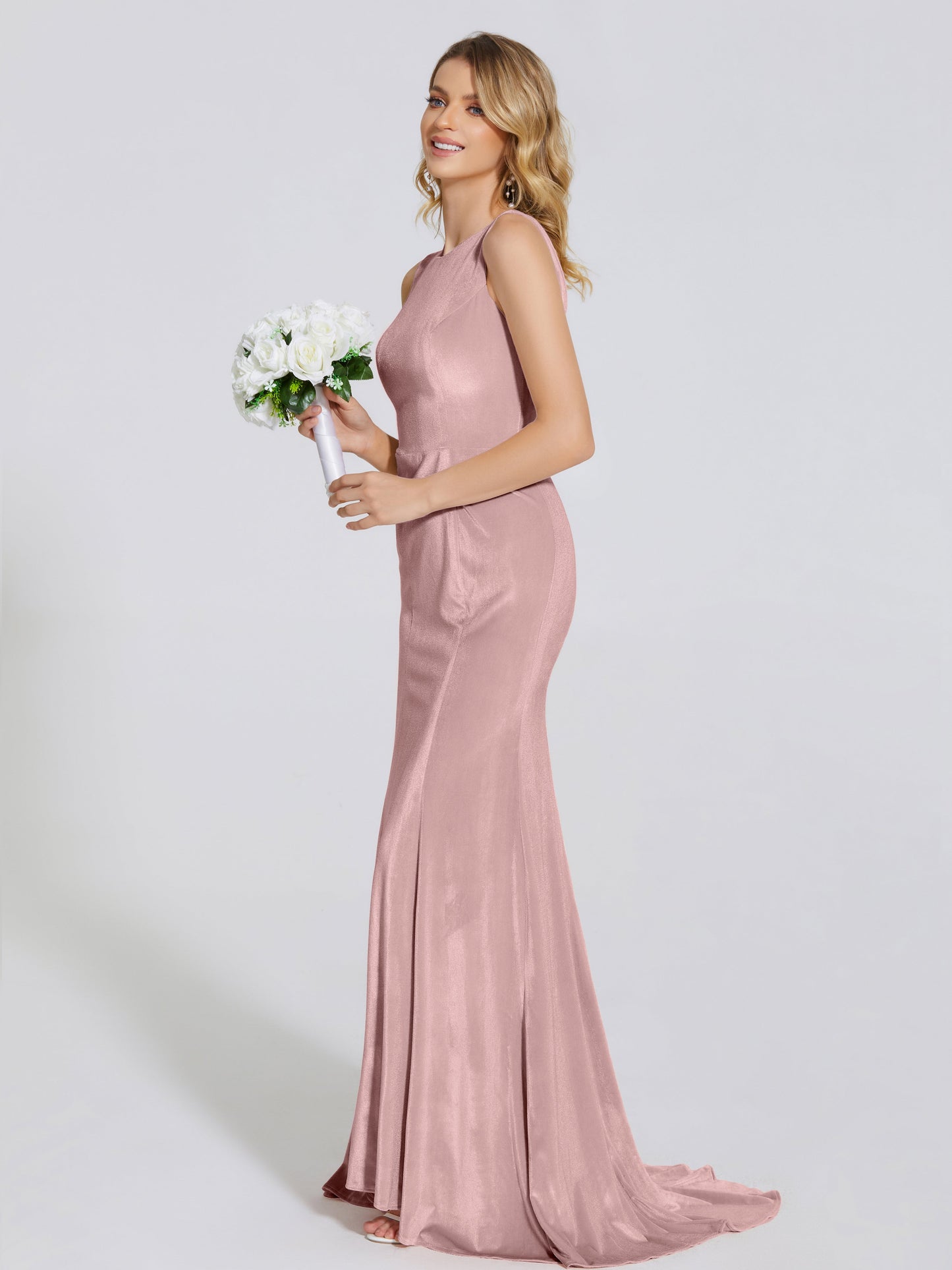 Rebecca Bateau Neck Velvet Trumpet Bridesmaid Dress