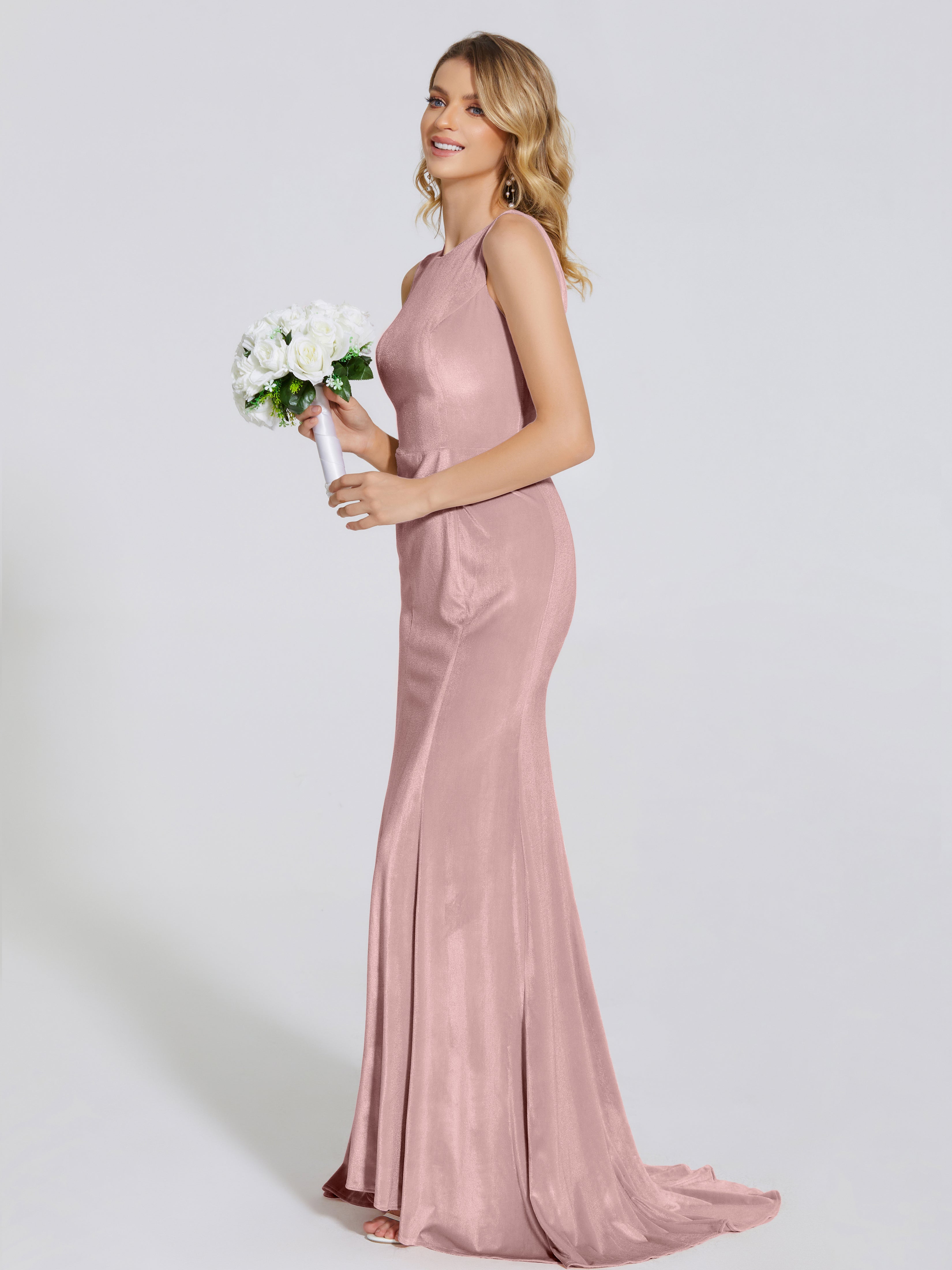 Rebecca Bateau Neck Velvet Trumpet Bridesmaid Dress