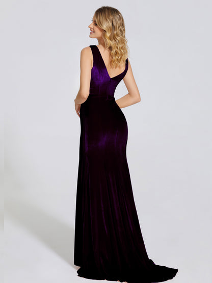 Rebecca Bateau Neck Velvet Trumpet Bridesmaid Dress
