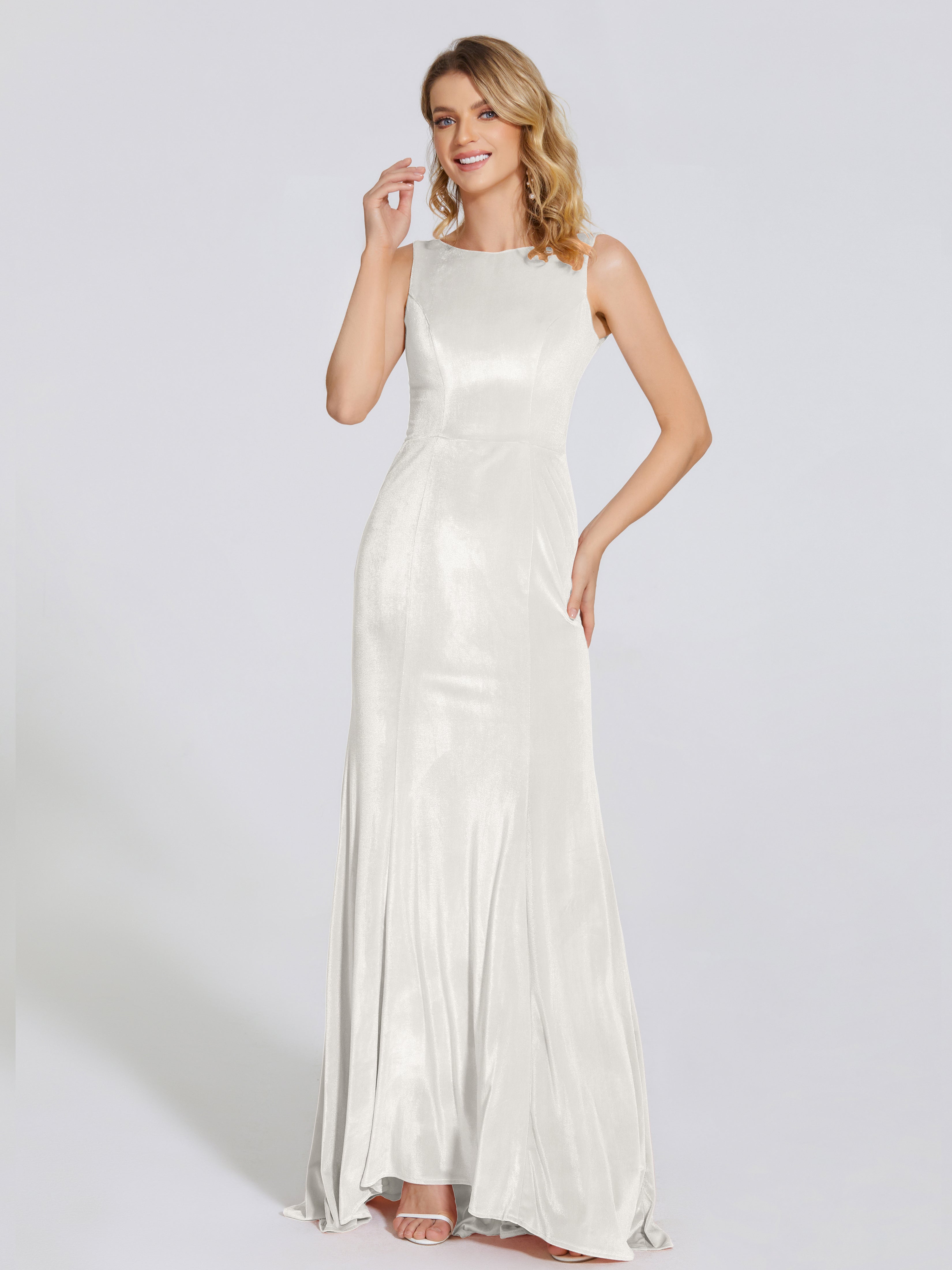 Rebecca Bateau Neck Velvet Trumpet Bridesmaid Dress