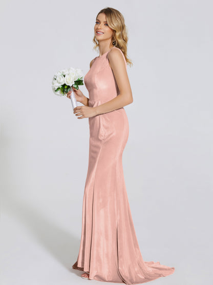 Rebecca Bateau Neck Velvet Trumpet Bridesmaid Dress