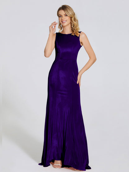 Rebecca Bateau Neck Velvet Trumpet Bridesmaid Dress