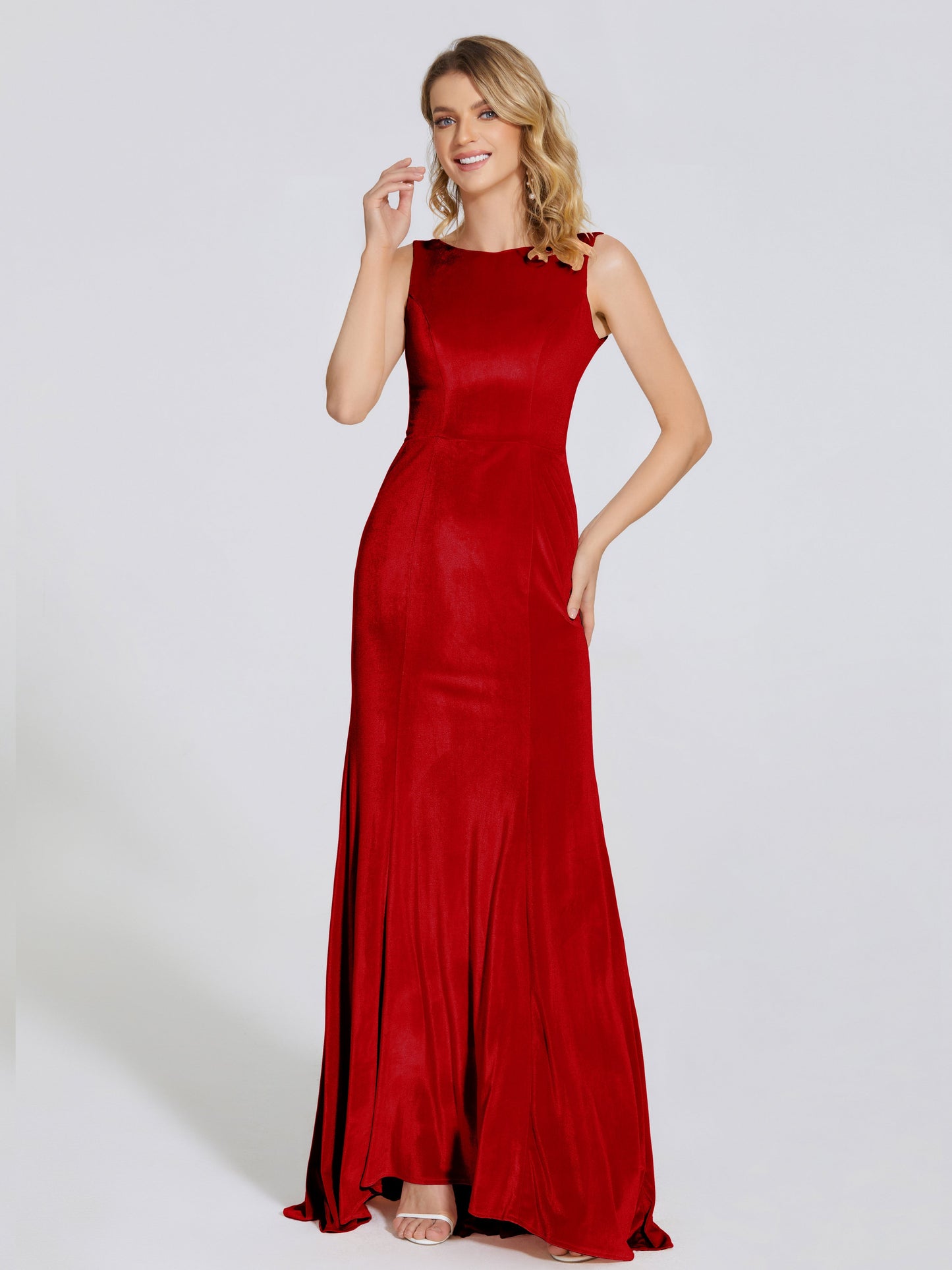 Rebecca Bateau Neck Velvet Trumpet Bridesmaid Dress