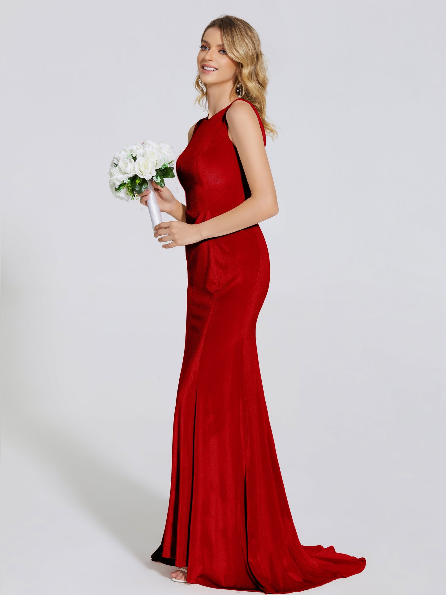 Rebecca Bateau Neck Velvet Trumpet Bridesmaid Dress