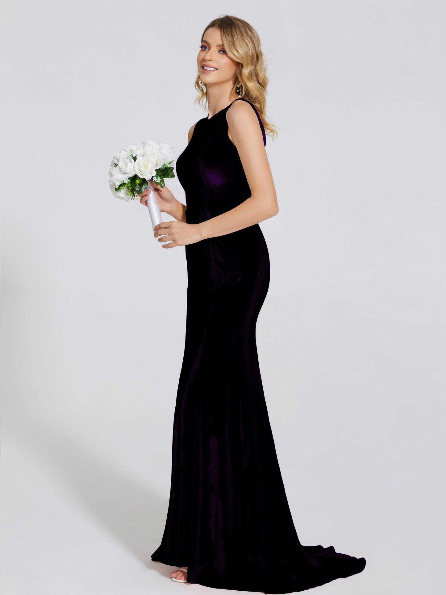 Rebecca Bateau Neck Velvet Trumpet Bridesmaid Dress