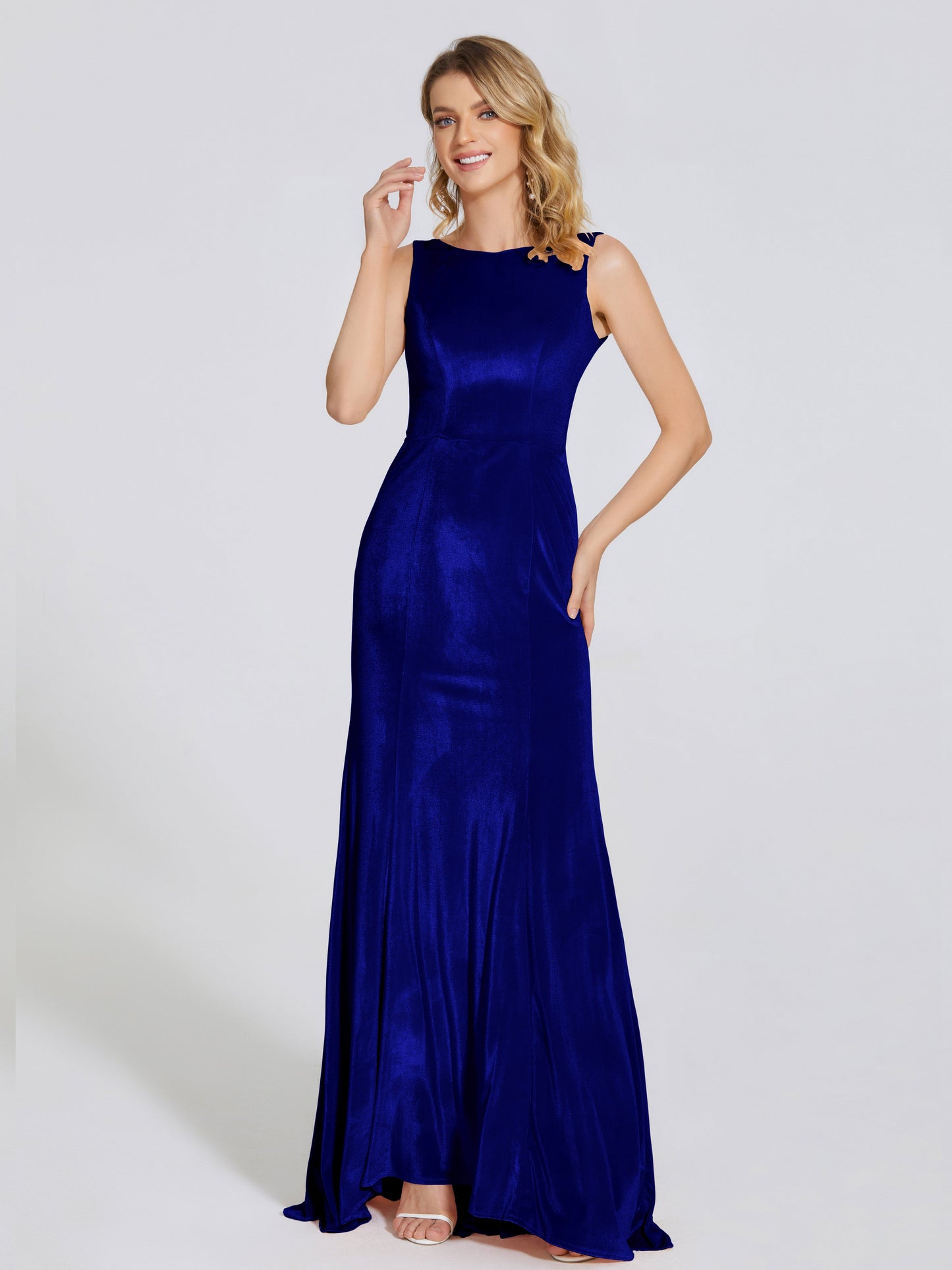 Rebecca Bateau Neck Velvet Trumpet Bridesmaid Dress