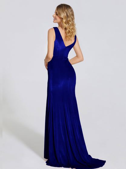 Rebecca Bateau Neck Velvet Trumpet Bridesmaid Dress