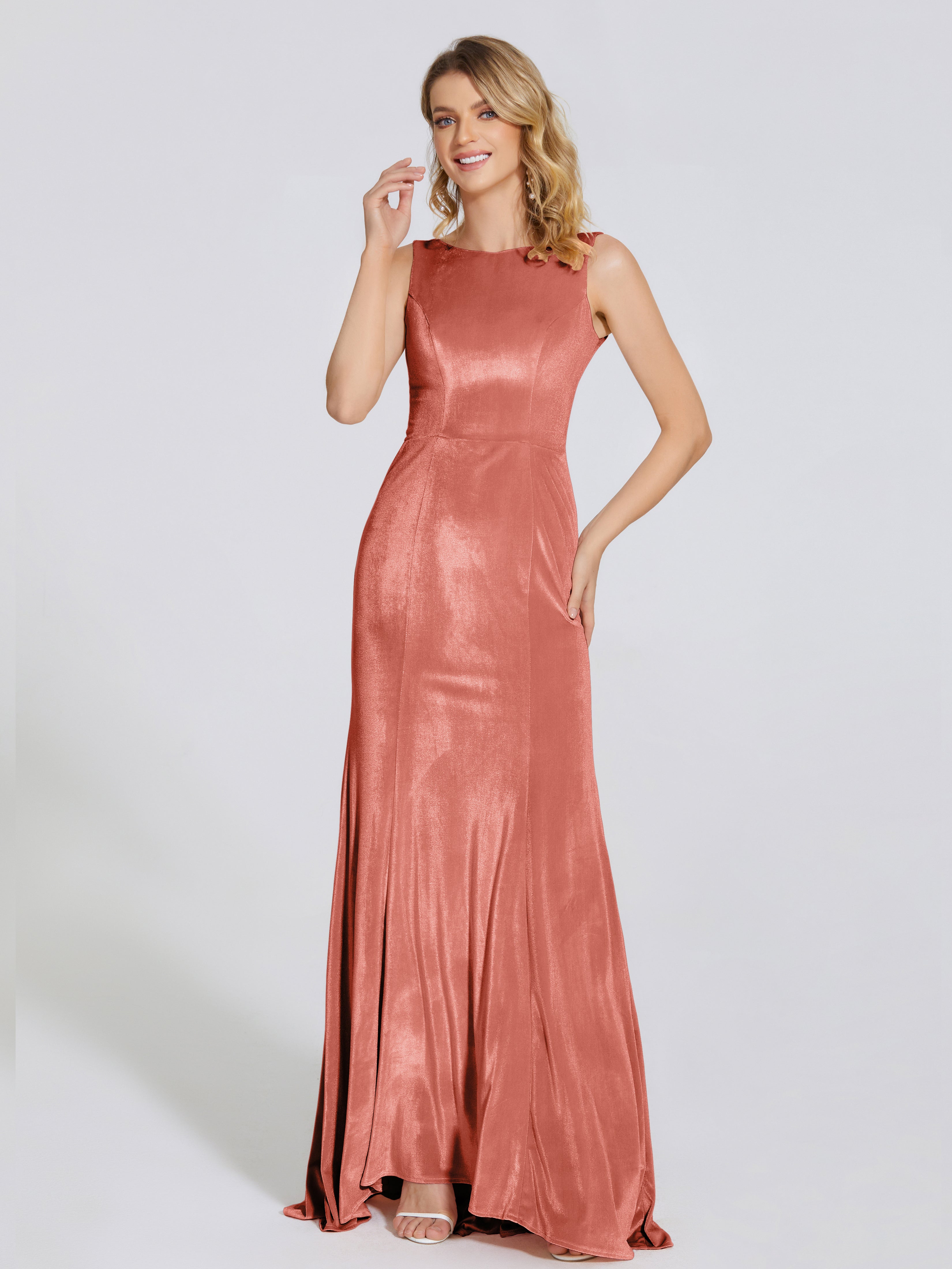 Rebecca Bateau Neck Velvet Trumpet Bridesmaid Dress