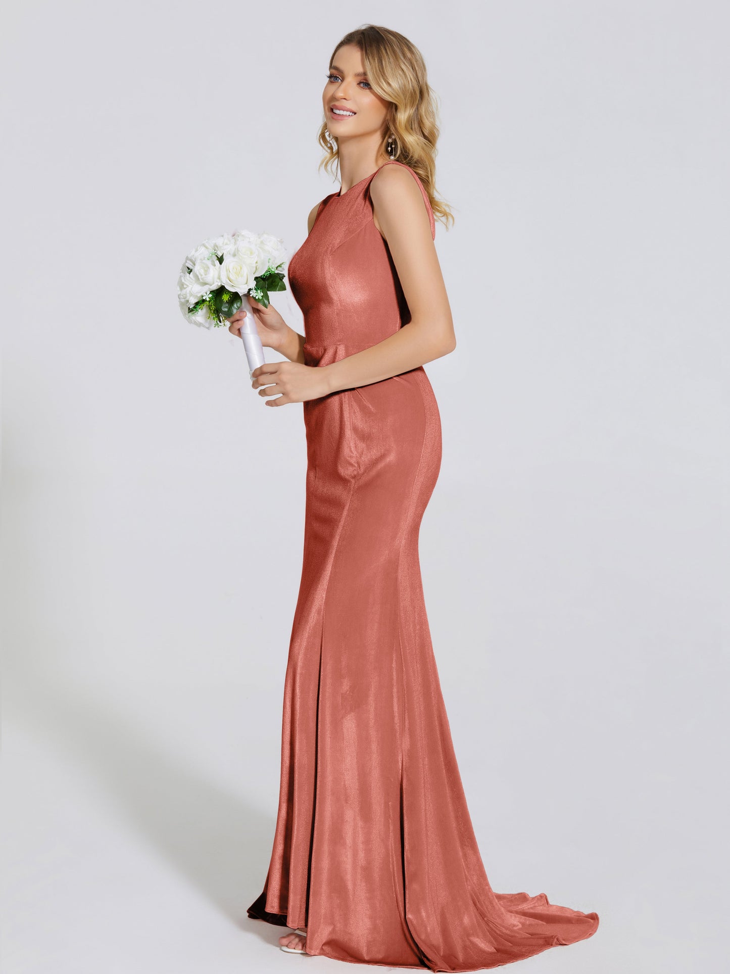 Rebecca Bateau Neck Velvet Trumpet Bridesmaid Dress