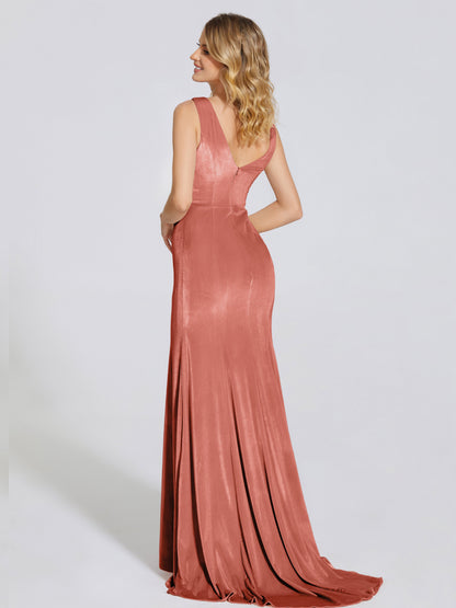 Rebecca Bateau Neck Velvet Trumpet Bridesmaid Dress