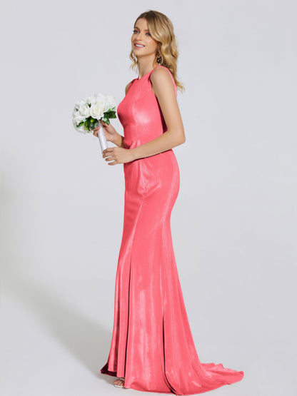 Rebecca Bateau Neck Velvet Trumpet Bridesmaid Dress