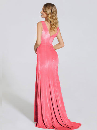Rebecca Bateau Neck Velvet Trumpet Bridesmaid Dress