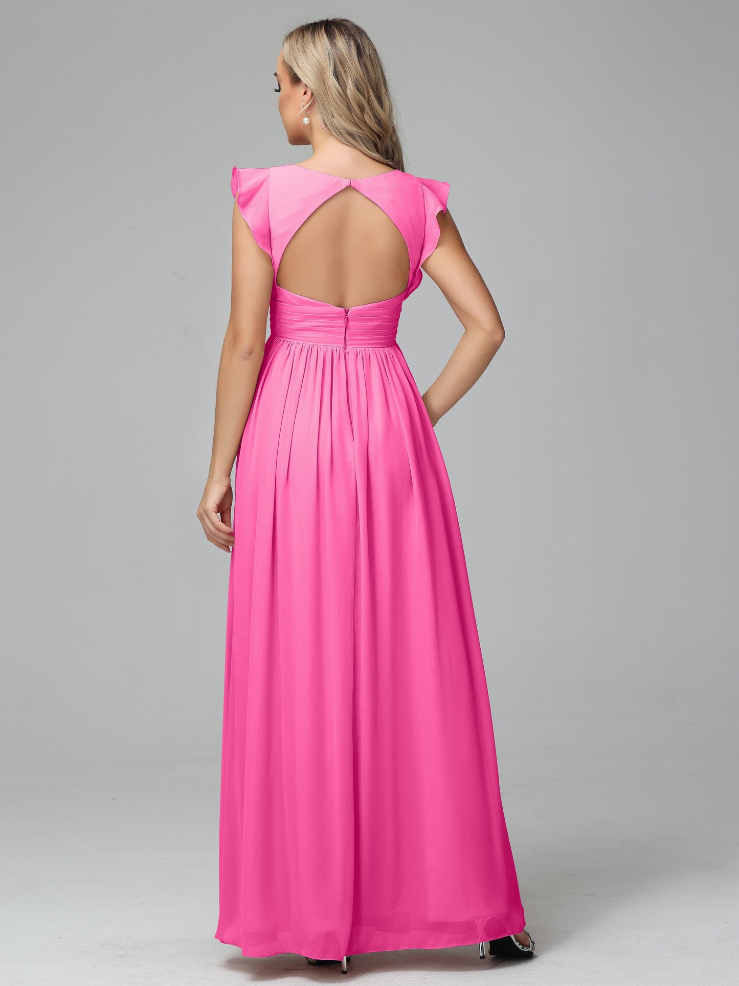 Bonnie V Neck Empire Chiffon Bridesmaid Dresses With Ruffle Sleeves