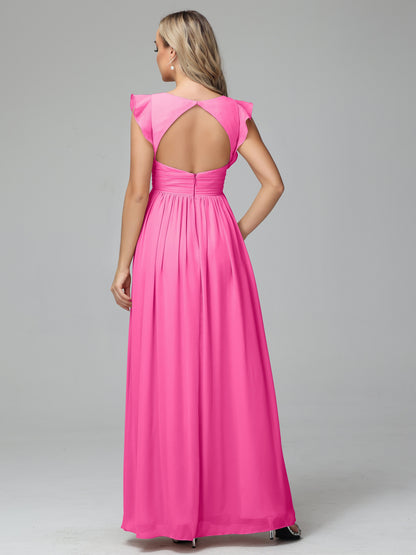 Bonnie V Neck Empire Chiffon Bridesmaid Dresses With Ruffle Sleeves
