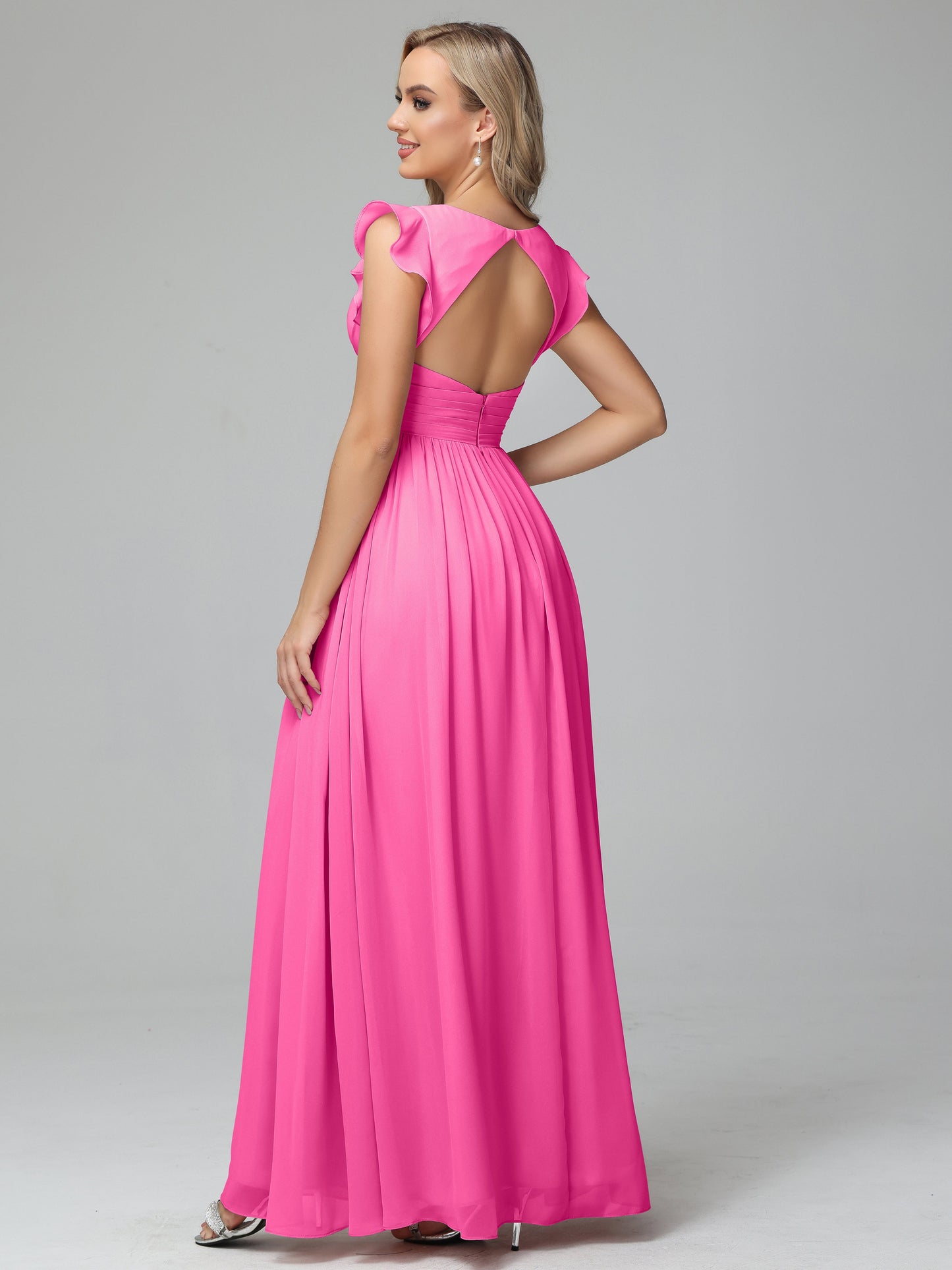Bonnie V Neck Empire Chiffon Bridesmaid Dresses With Ruffle Sleeves