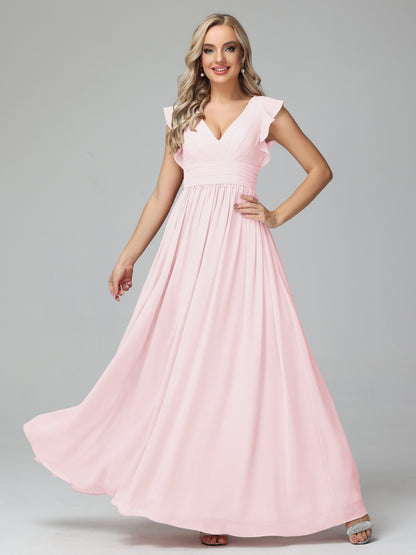 Bonnie V Neck Empire Chiffon Bridesmaid Dresses With Ruffle Sleeves