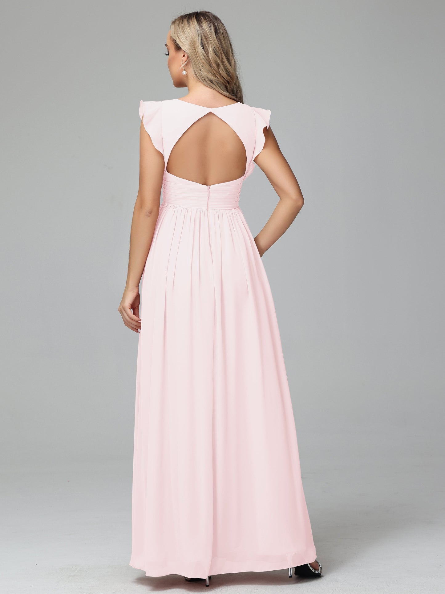 Bonnie V Neck Empire Chiffon Bridesmaid Dresses With Ruffle Sleeves