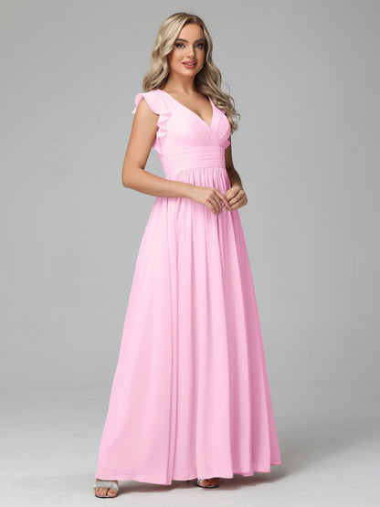 Bonnie V Neck Empire Chiffon Bridesmaid Dresses With Ruffle Sleeves