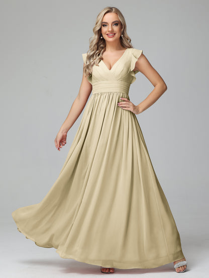 Bonnie V Neck Empire Chiffon Bridesmaid Dresses With Ruffle Sleeves