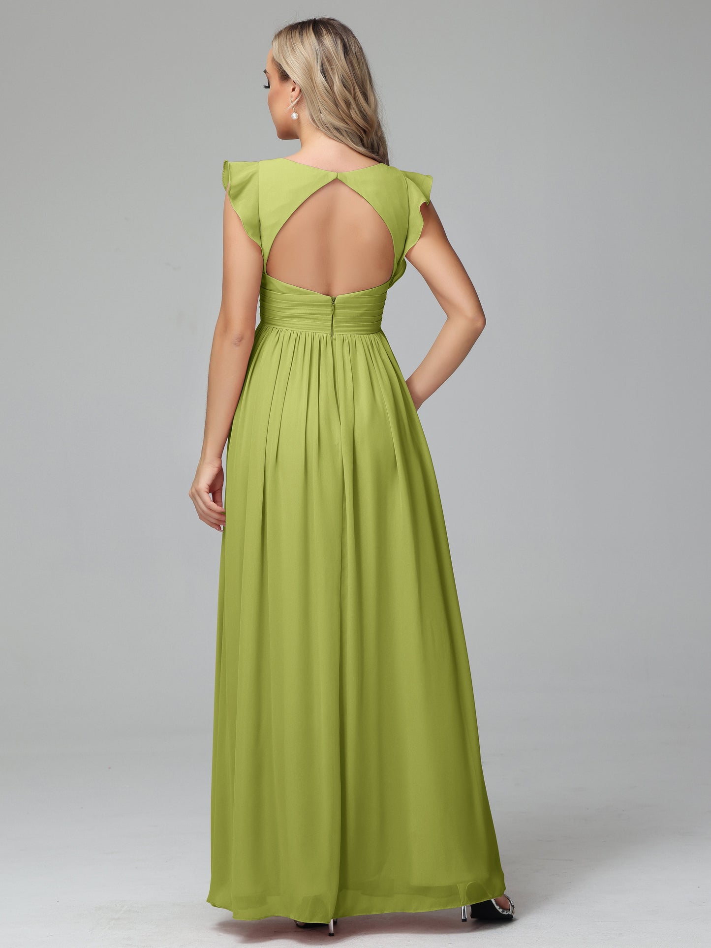 Bonnie V Neck Empire Chiffon Bridesmaid Dresses With Ruffle Sleeves