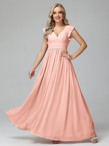 Bonnie V Neck Empire Chiffon Bridesmaid Dresses With Ruffle Sleeves