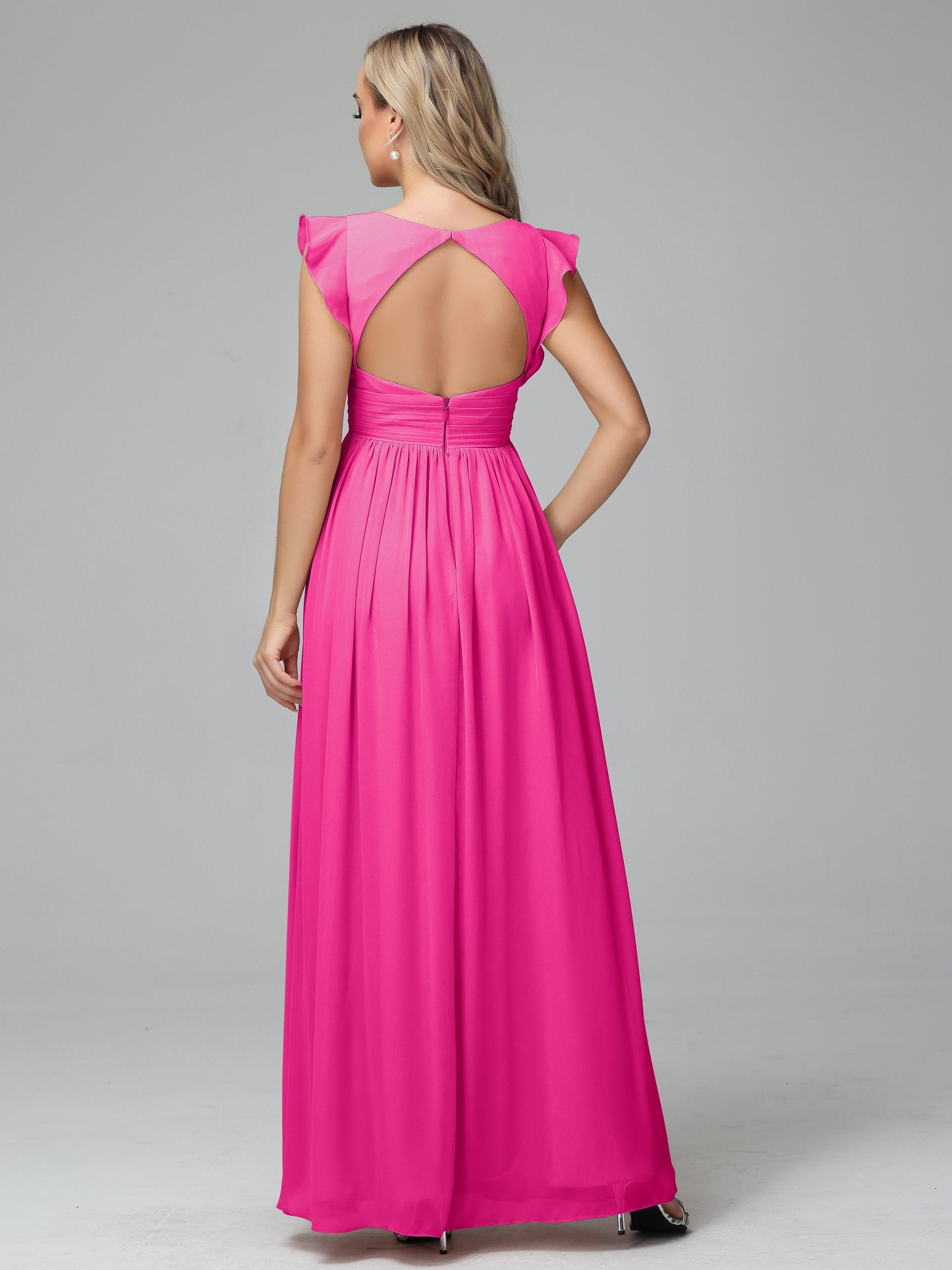 Bonnie V Neck Empire Chiffon Bridesmaid Dresses With Ruffle Sleeves