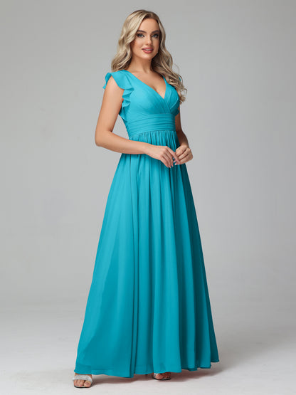 Bonnie V Neck Empire Chiffon Bridesmaid Dresses With Ruffle Sleeves